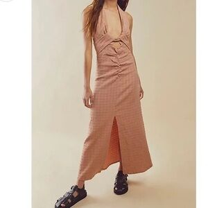 Free People Mauve Halter Maxi Dress with Front Slit